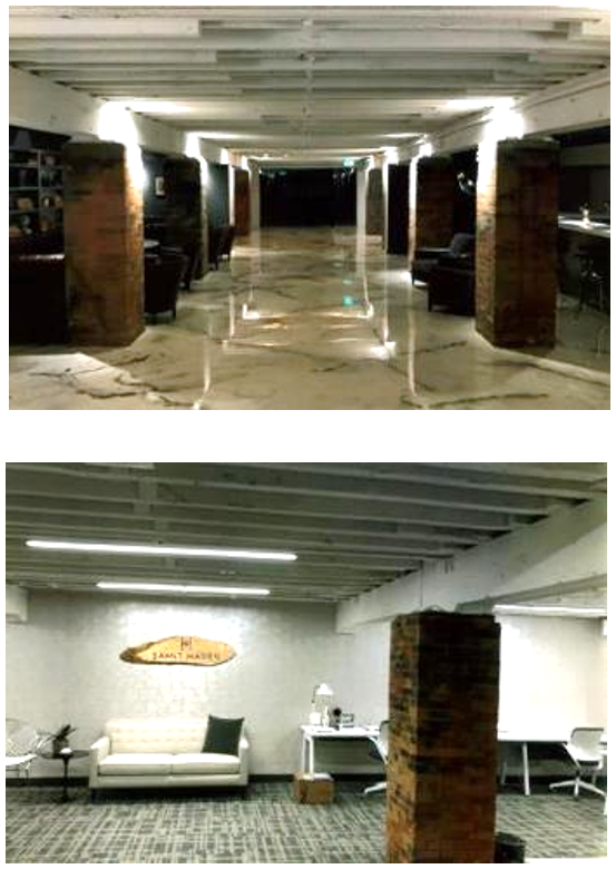 After: montage of basement spaces after rehabilitation